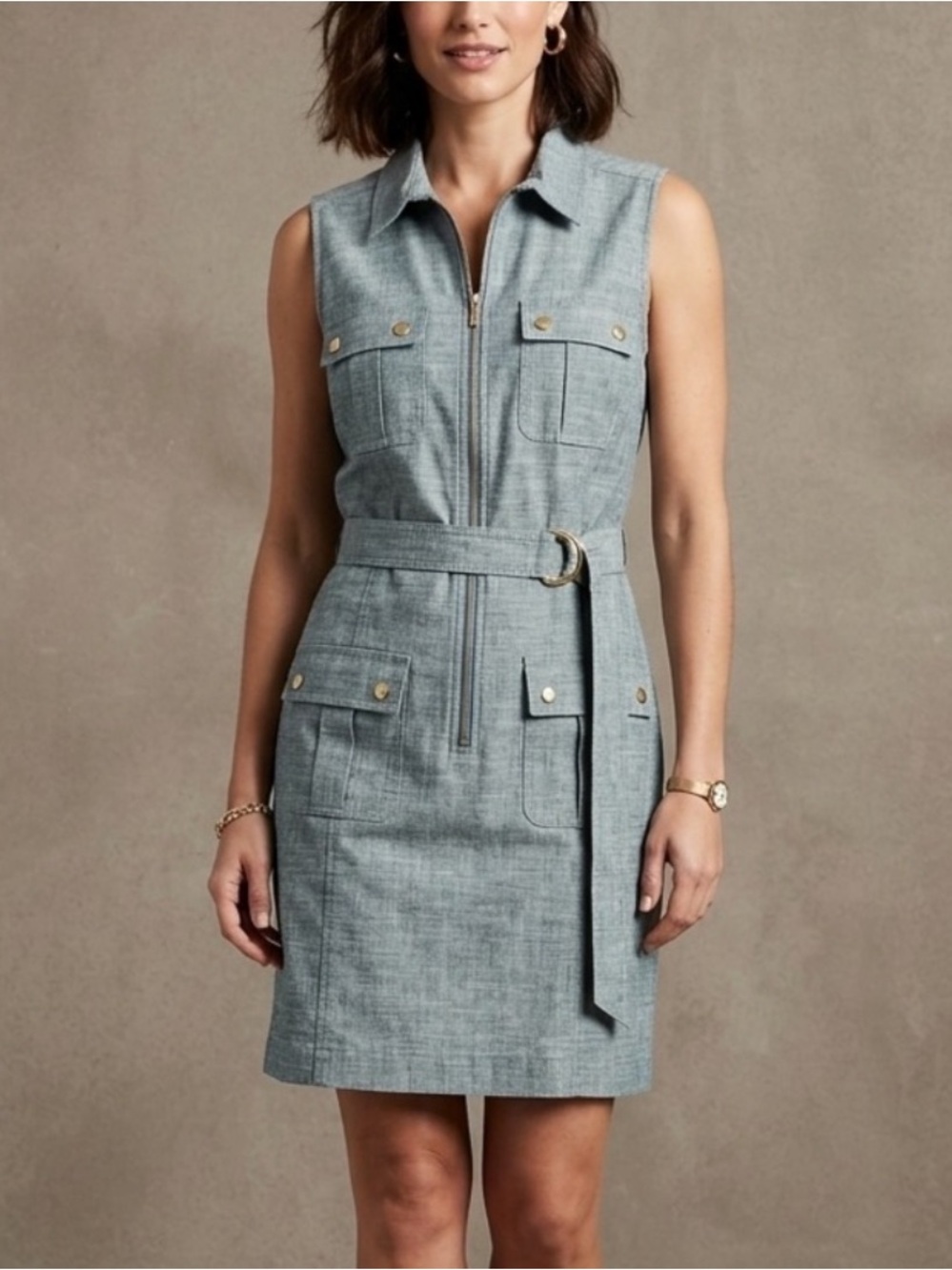 ModCloth Sharagano Zip-Front Sleeveless knee length Dress with Belt